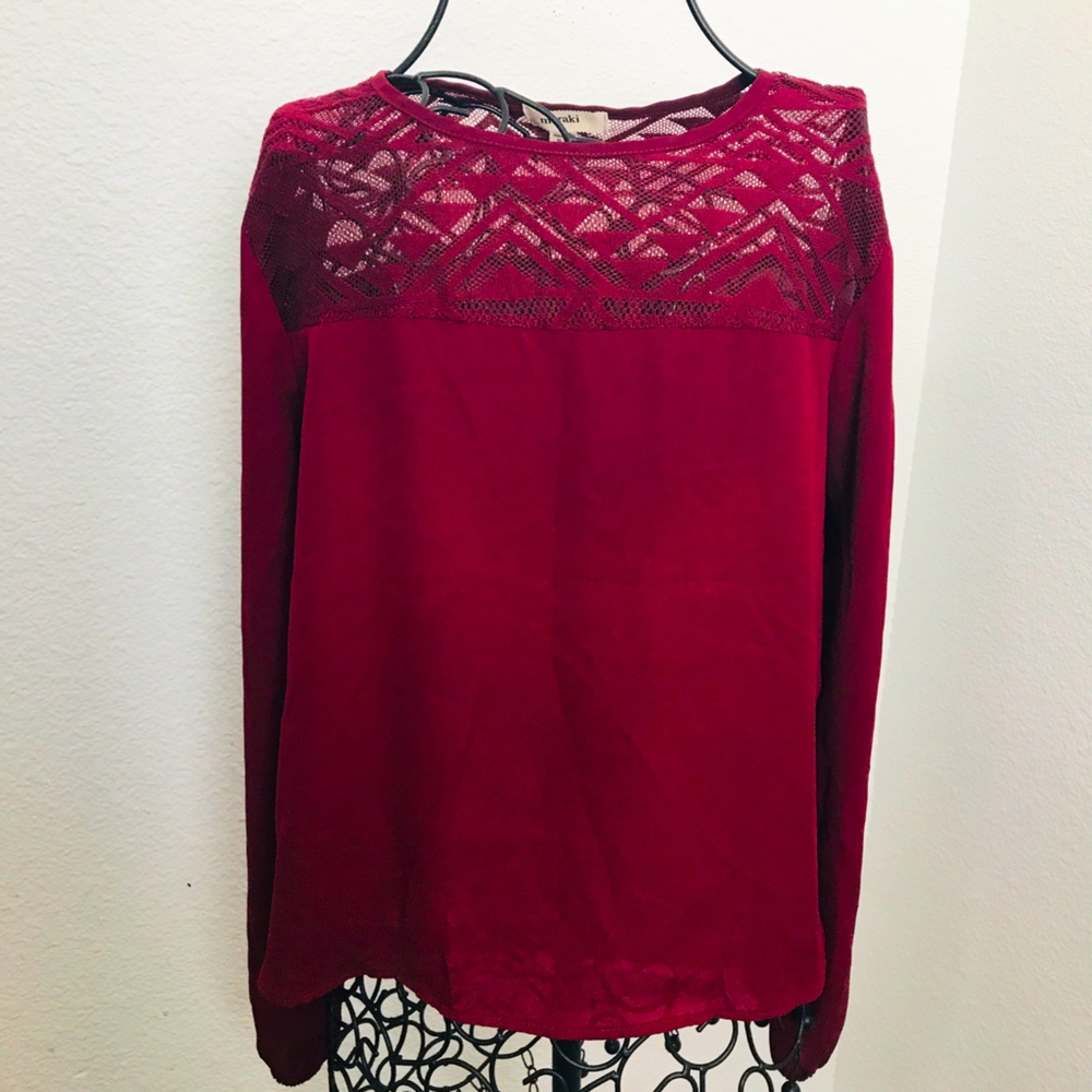 MERAKI Women's S Long Sleeve Embroidered Blouse